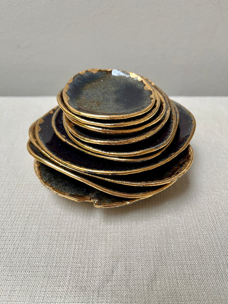 trinket dish w/gold luster - indigo