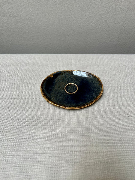 trinket dish w/gold luster - indigo