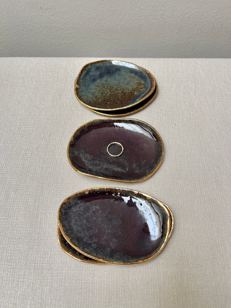 trinket dish w/gold luster - indigo