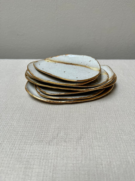 trinket dish w/gold luster - mostly white