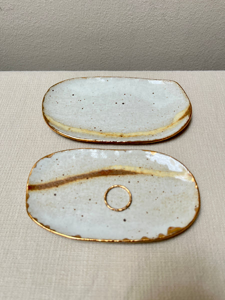 trinket dish w/gold luster - mostly white