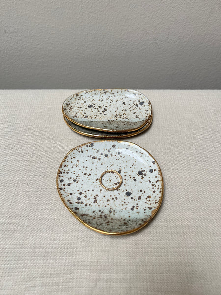 trinket dish w/gold luster - white iron