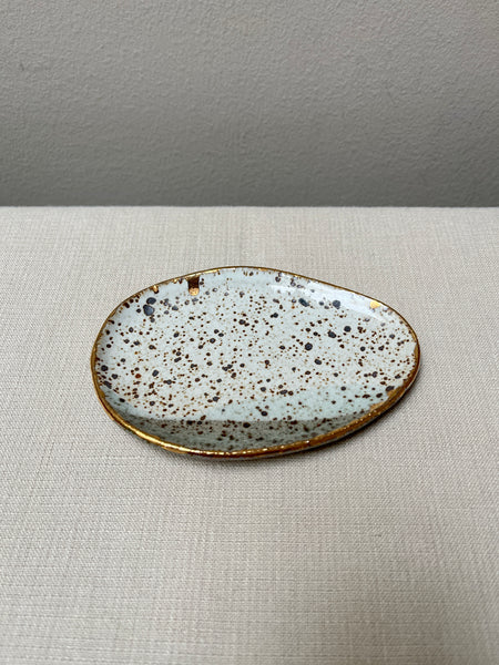 trinket dish w/gold luster - white iron